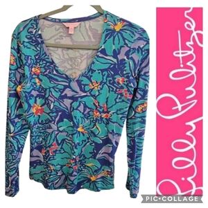 Lilly Pulitzer Arielle Mai Tai Blue Purple Floral Long Sleeve Top